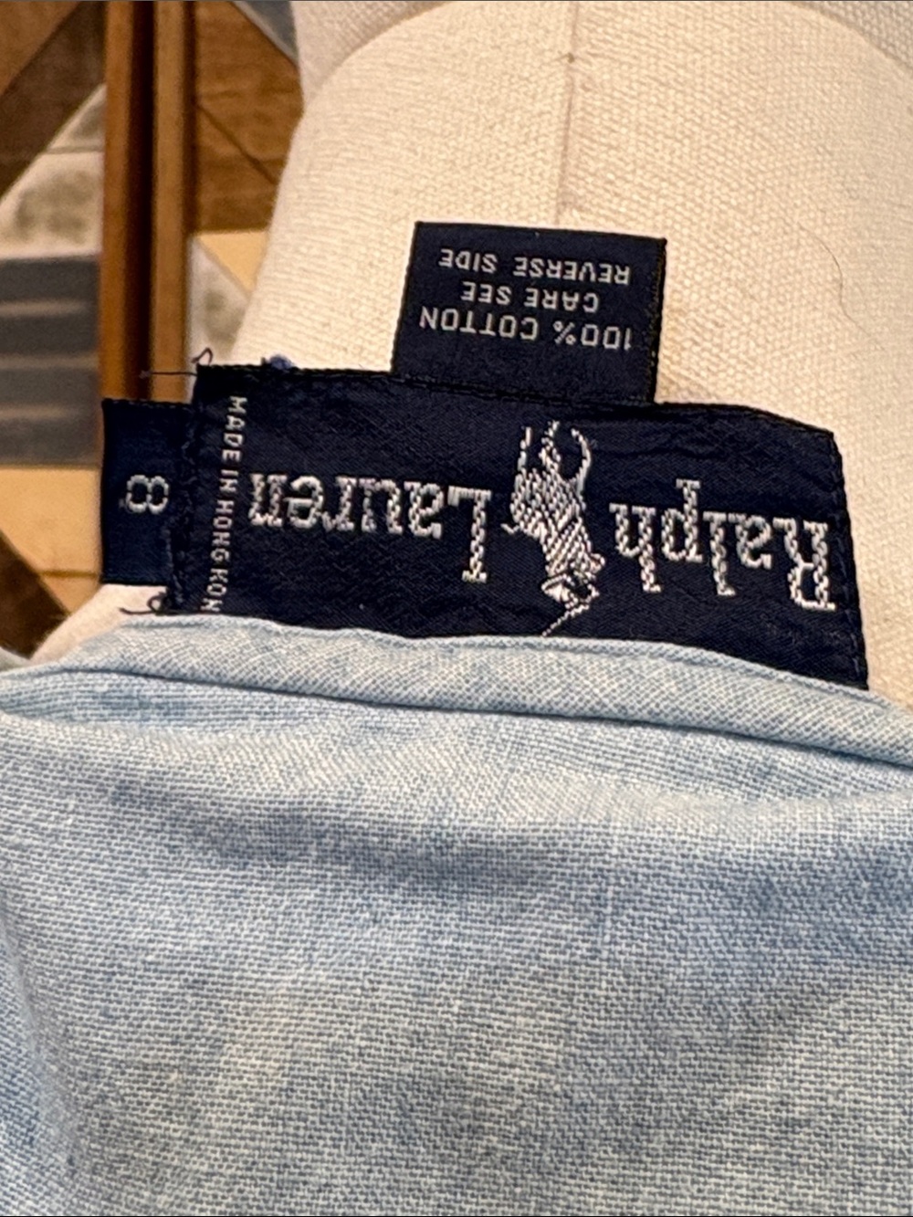 Vintage Ralph Lauren Blue Label Cotton Pleated Denim Button-Down Blouse size 8 - Picture 8 of 13
